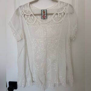 Johnny Was White Embroidered Tunic